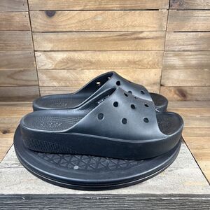 Crocs Sandals Womens Sz 7 Black Wide Strap Open Toe Platform Comfort Cushion